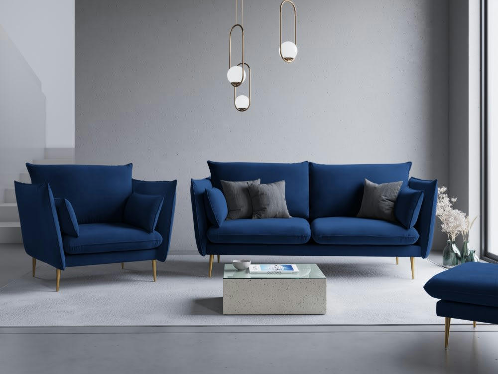 AGATE - Fauteuil en velours bleu roi