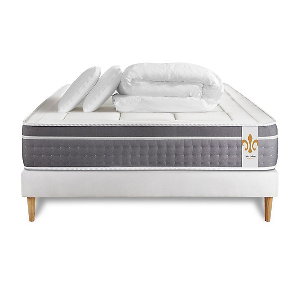 Pack sommier kit matelasRessorts ensachés et mémoire de forme avec couette et oreillers