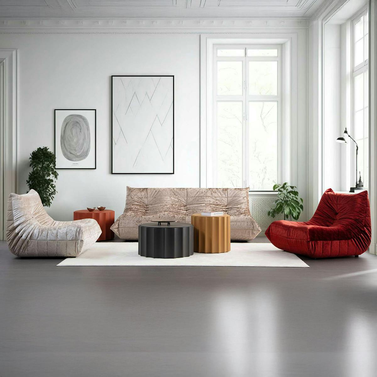 Fauteuil lounge gris clair plissé sans accoudoirs ARVEN