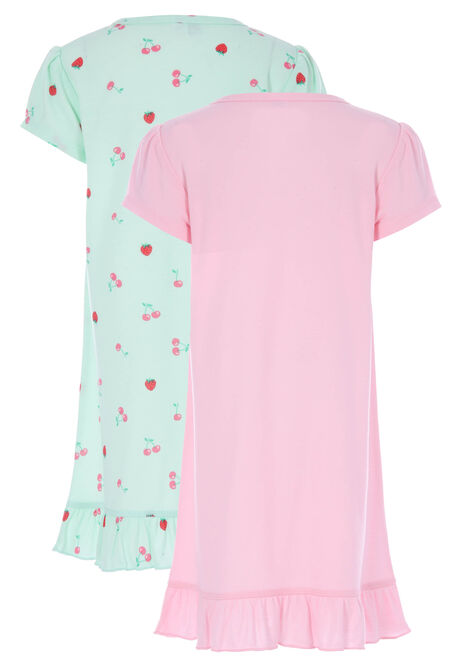 Girls 2pk Mint Cherry Print Frill Nightdresses