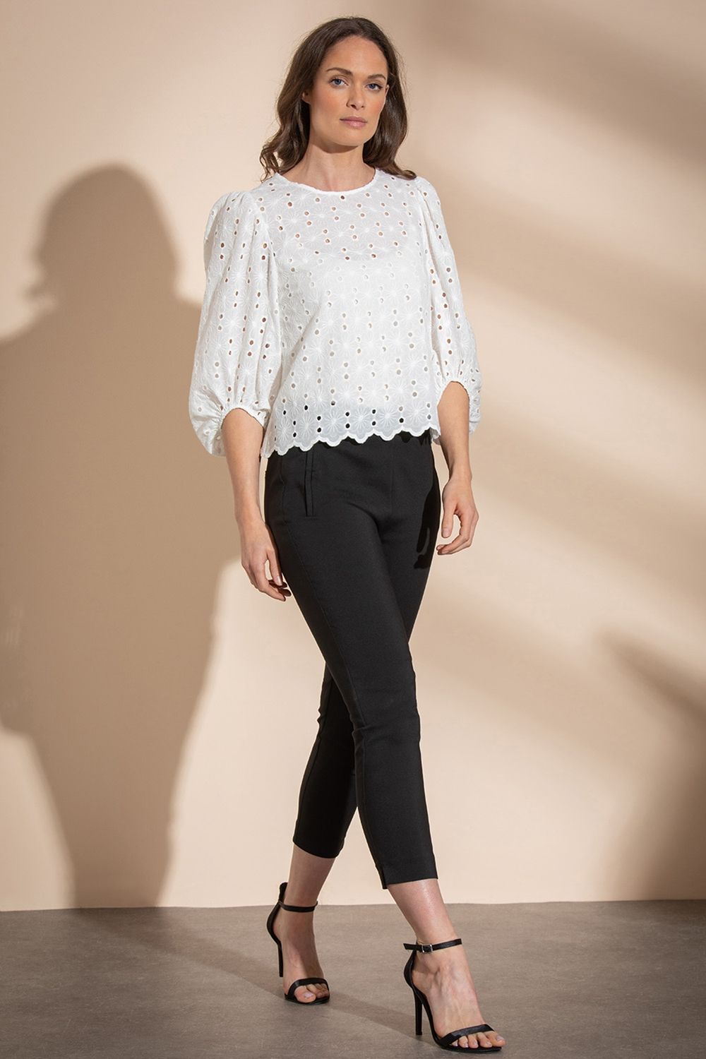 Klass. Broderie Anglaise Puff Sleeve Top