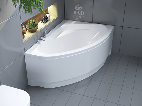 Baignoire asymétrique 150 x 100 Droite MAREA acrylique blanc   avec Tablier   Pieds   Vidage à chromé