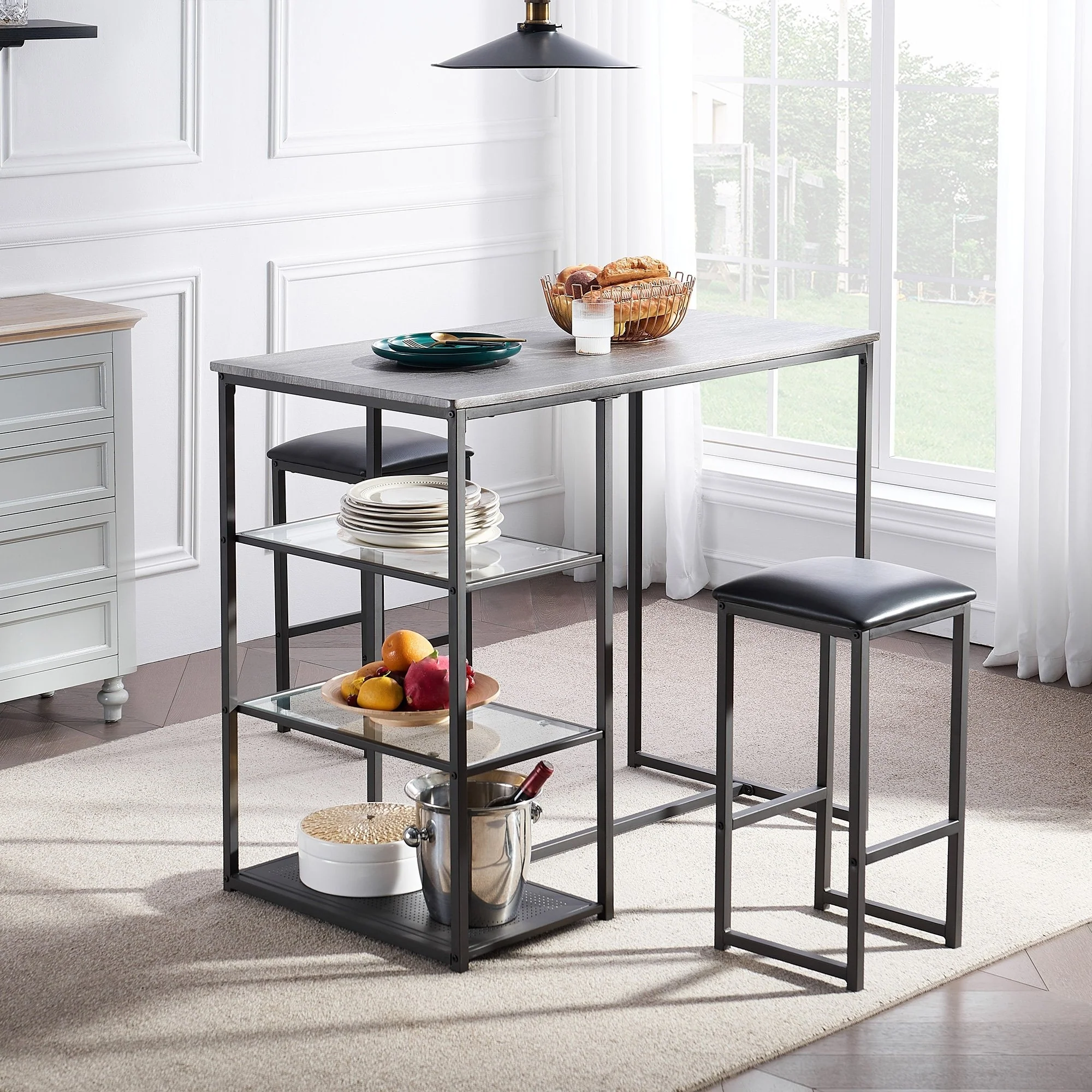 VECELO Dining Table Set with 2 Stools,3 Piece Counter Height for Kitchen