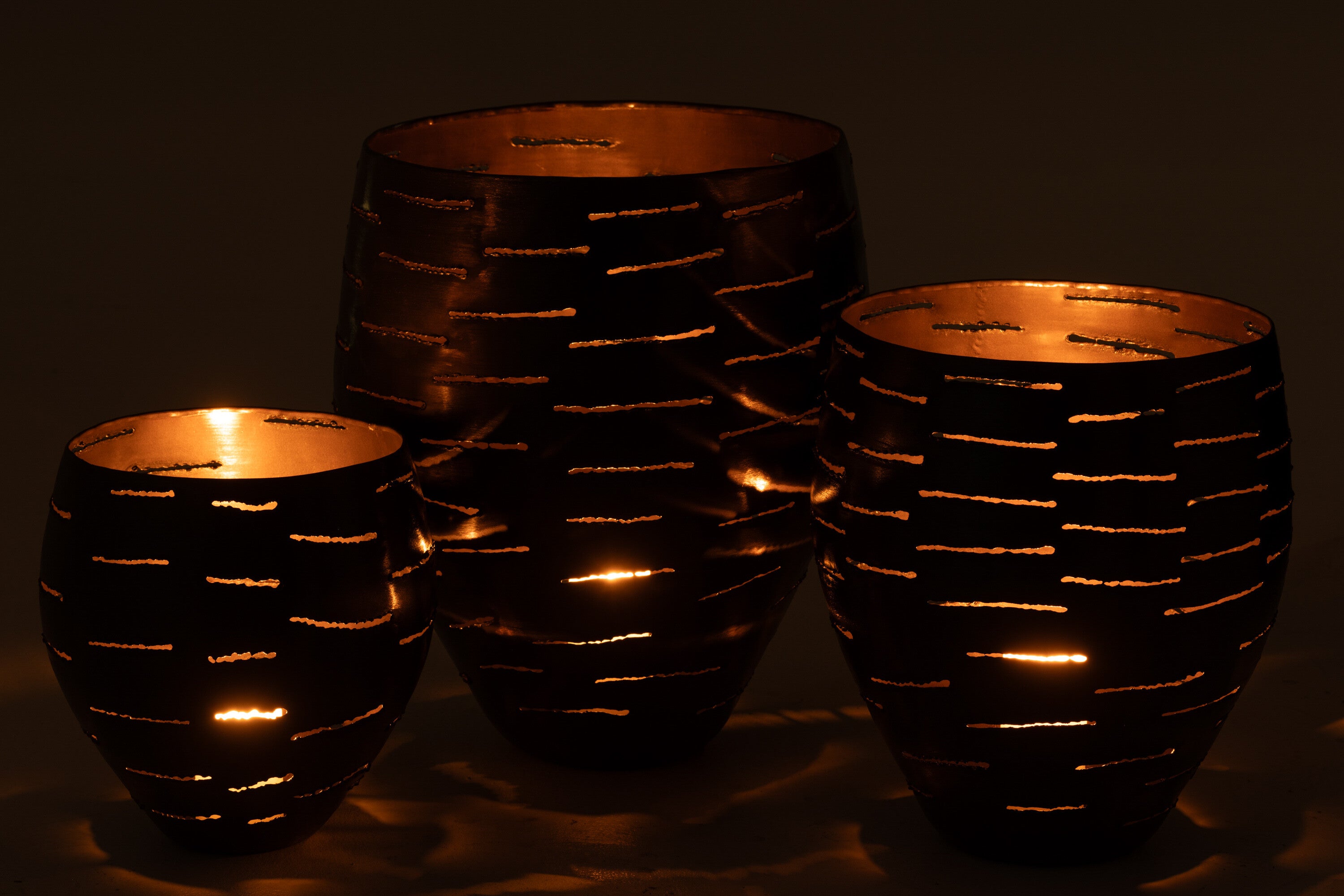 J-Line windlicht - metaal - zwart - 3 stuks