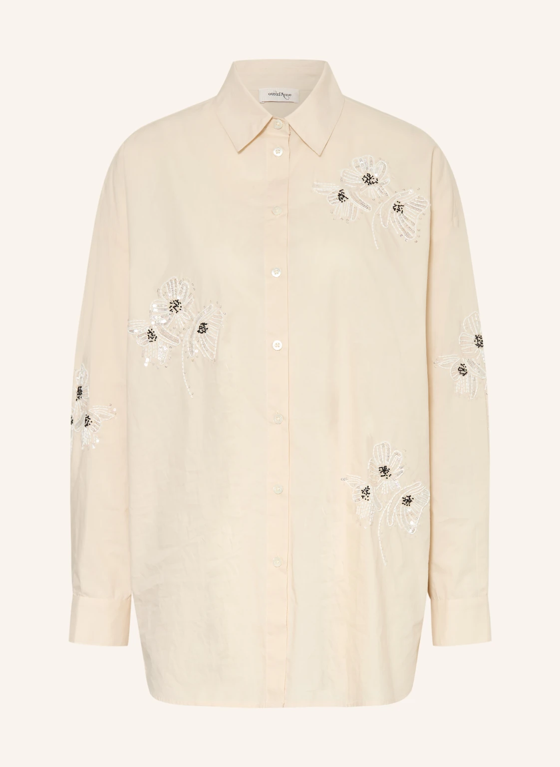 ottod'ame Oversized-Hemdbluse mit Pailletten und Schmuckperlen