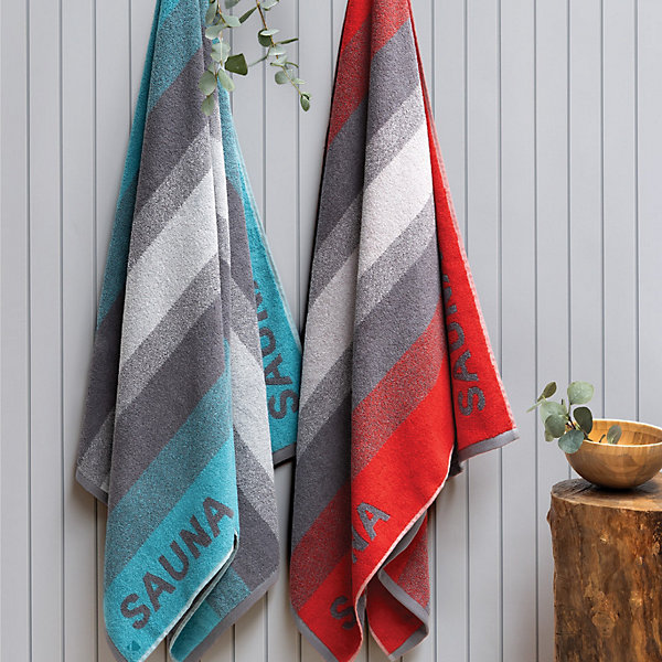Drap de sauna 85x200 cm pur coton collection SAUNA à rayures rouge