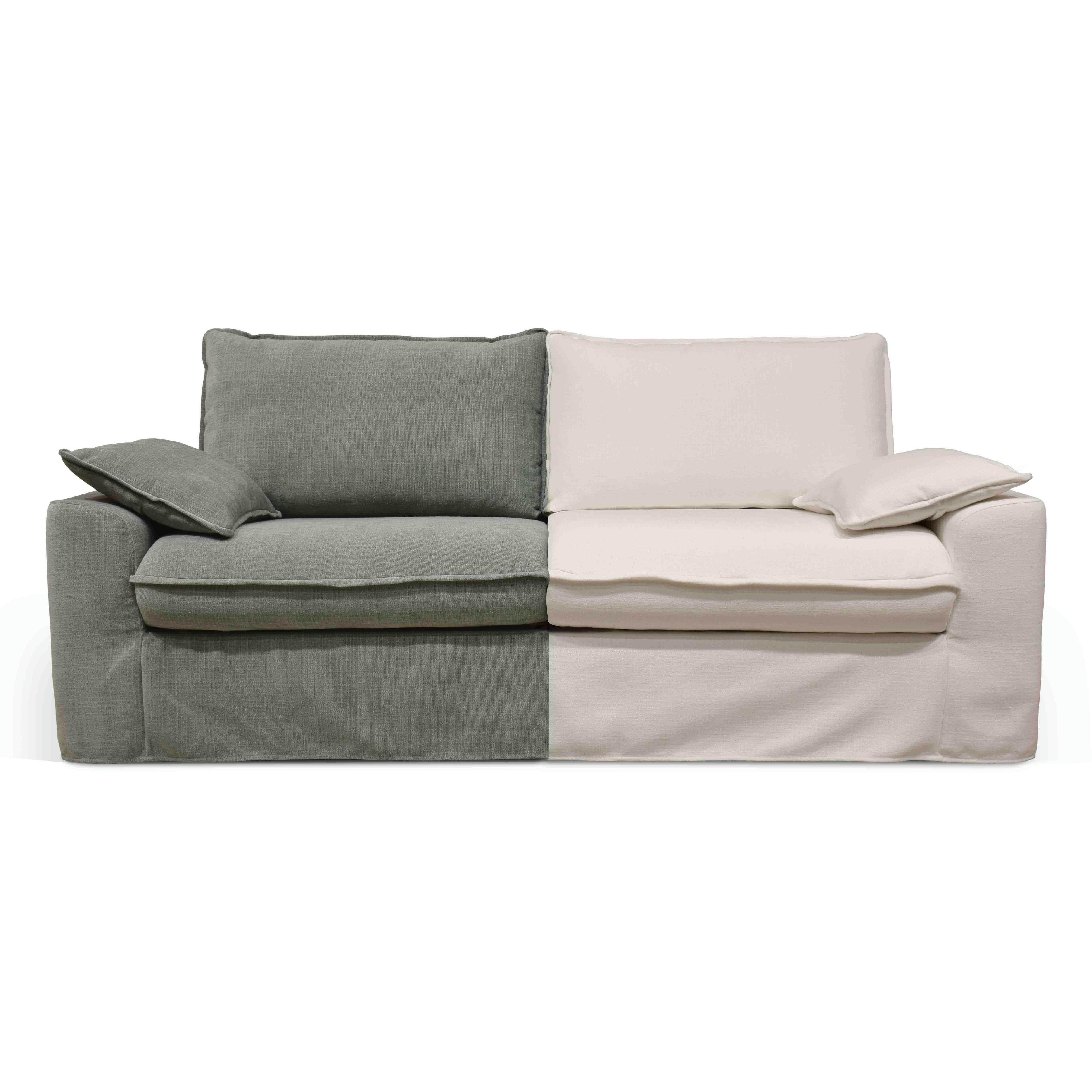 JAROD - Canapé tissu vert gris avec une housse supplémentaire texturé blanc