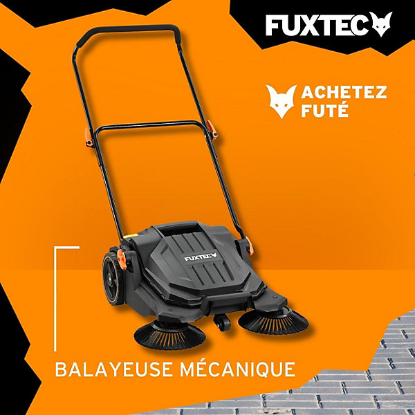 Balayeuse Manuelle Fuxtec Fx-hk65 Largeur 650 Mm, Bac 20 L, Pour Surfaces Extérieures Jusqu'à 2000m2 Allées Terrasses