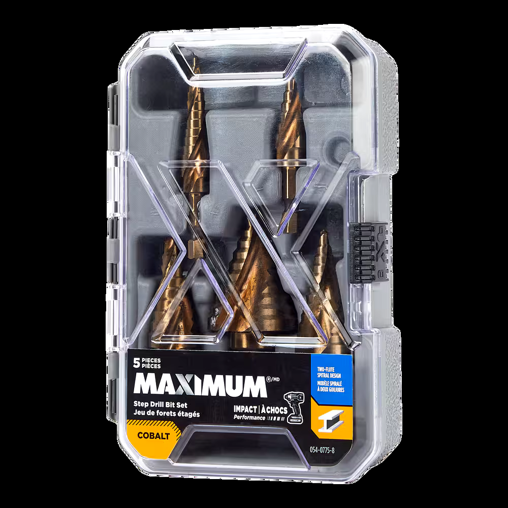 MAXIMUM Cobalt Step Drill Bit Set for Glass, Metal, Masonry, 5-pc
