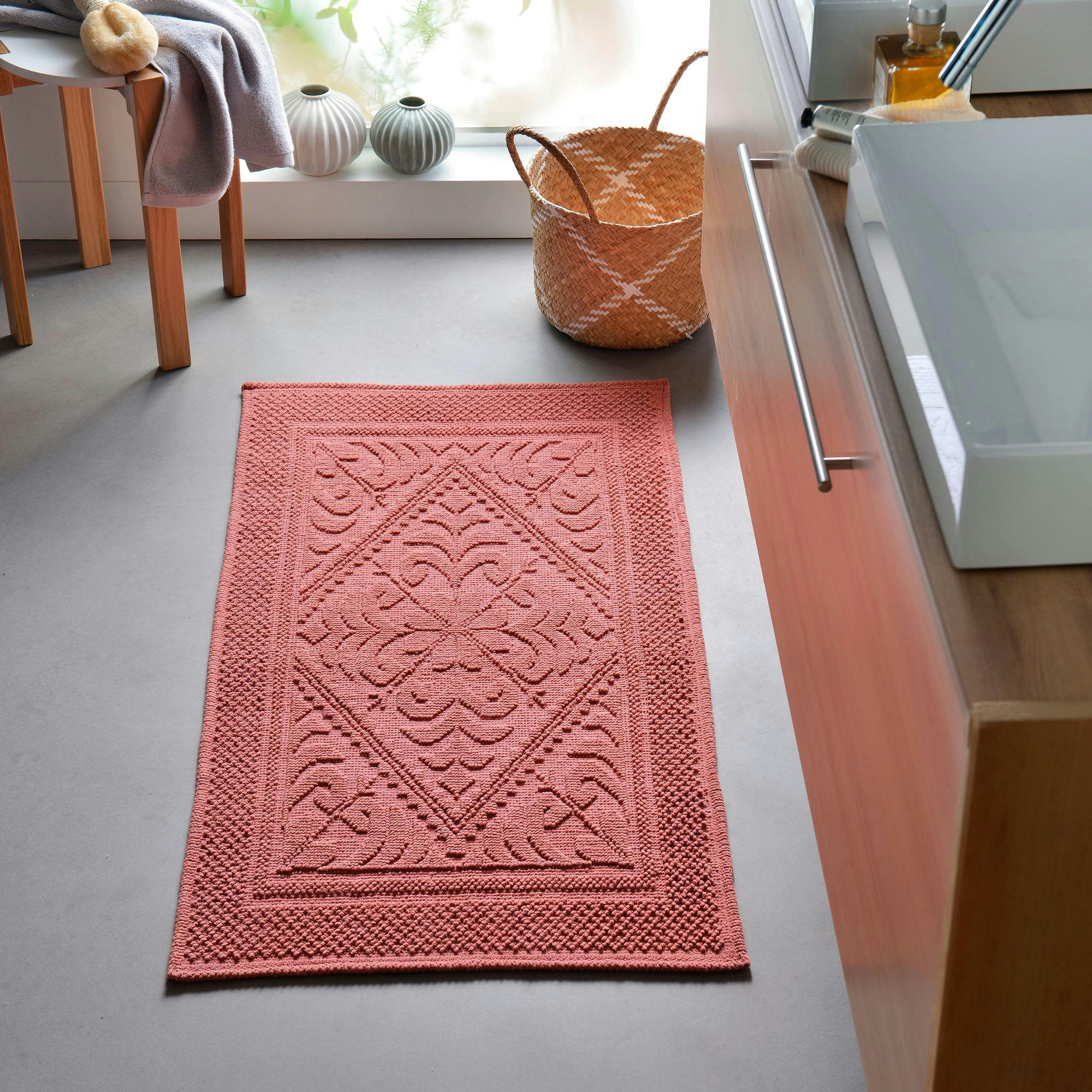 HELIOS - Tapis de bain 50x80 orange terracotta en coton