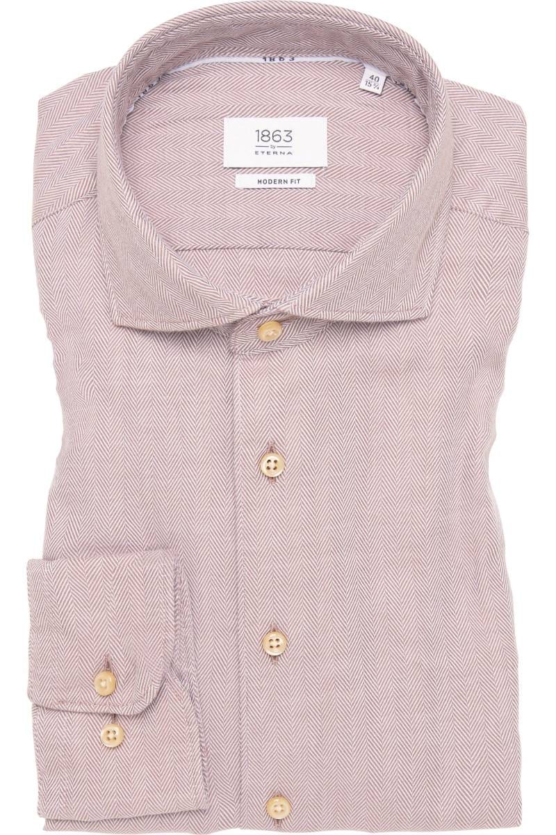 ETERNA 1863 Modern Fit Tencel Hemd beige-braun, Strukturiert