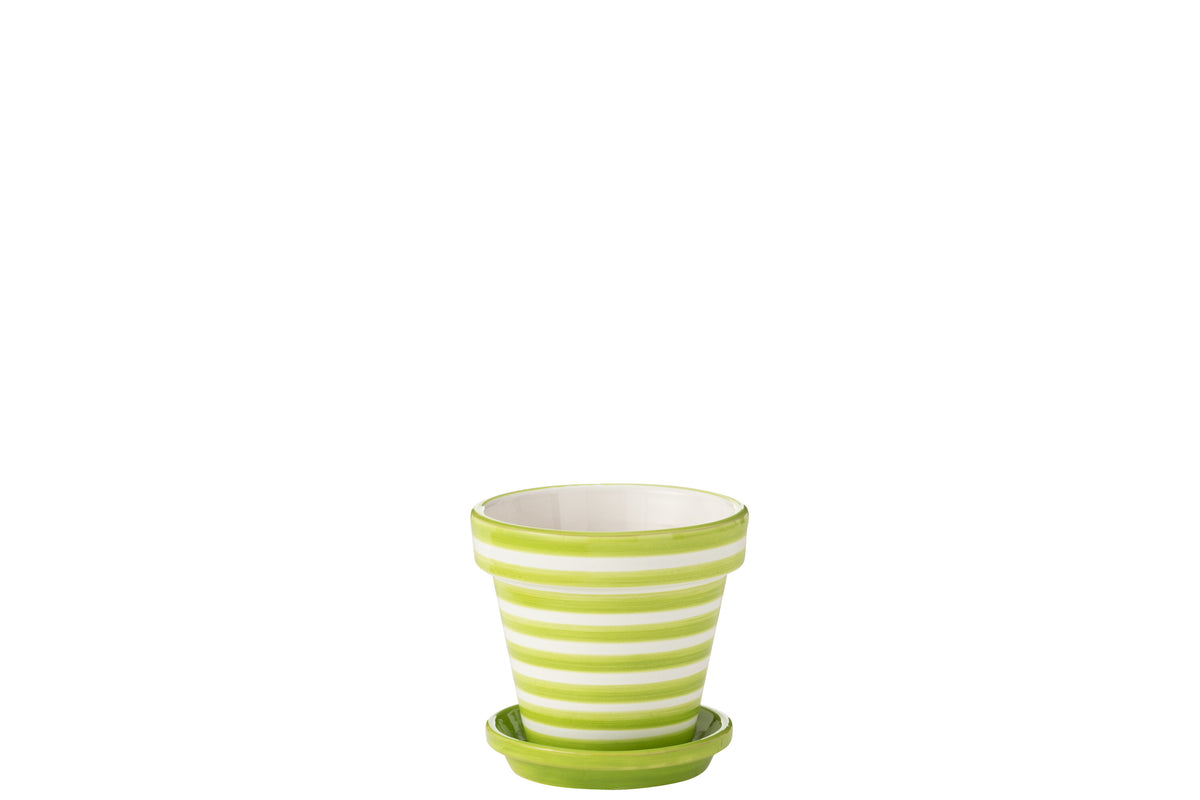 J-Line bloempot Granada Stripes Handmade   Painted - keramiek - geel - small - Ø 21 cm