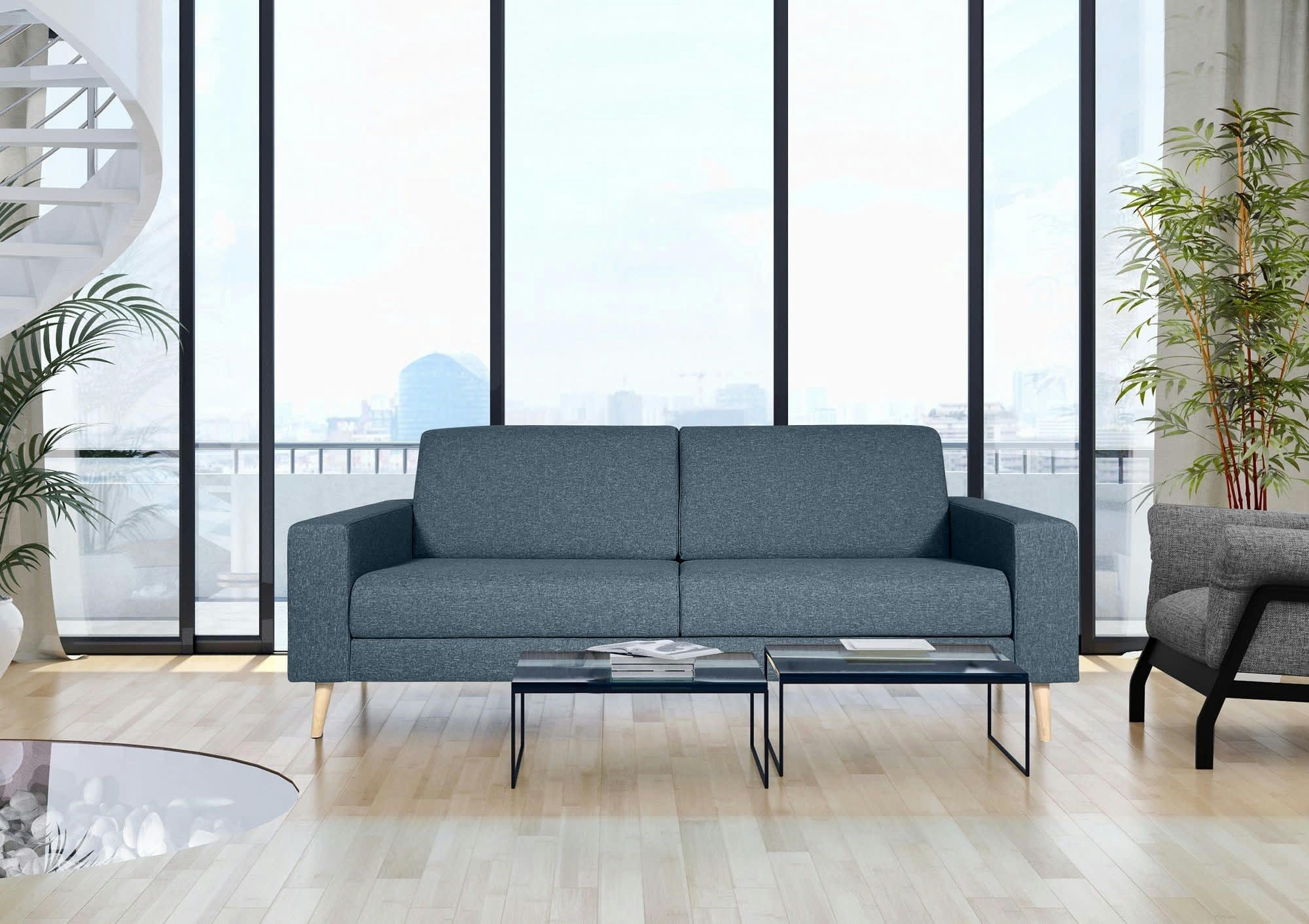 VIGGO - Canapé fixe 3 places  en tissu bleu