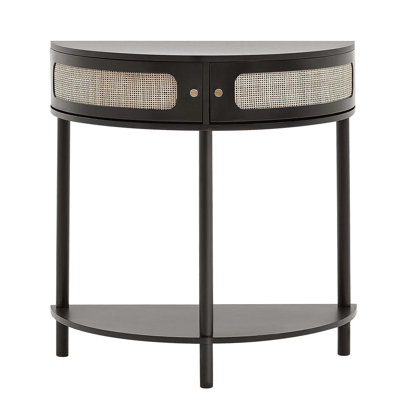 Half-Moon Rattan Console Table with Drawers & Sliding Door - 31.88 x 15.74 x 32.28 inch