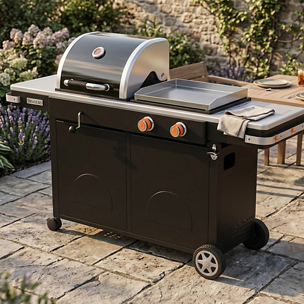 Barbecue BiEnergy L 2 FeuxBarbecue Charbon et Plancha Gaz 48 x 42 cm
