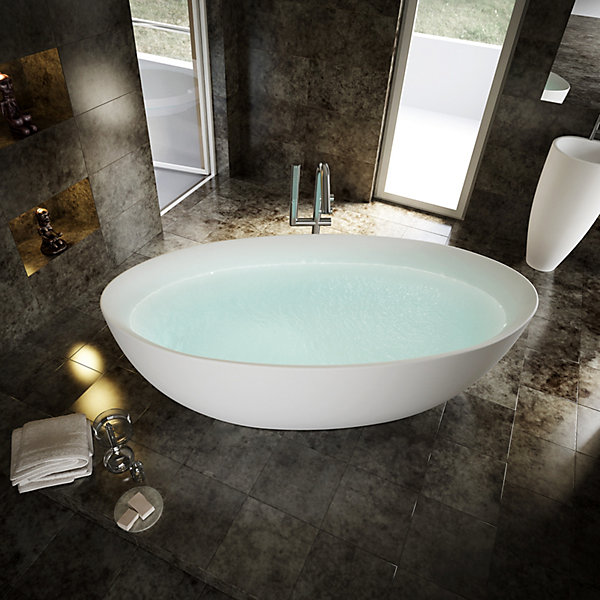 Baignoire îlot TERRA acrylique blanc mat - 186x88x60cm - Garantie 5 ans - Avec robinet mitigeur 8028, Avec siphon