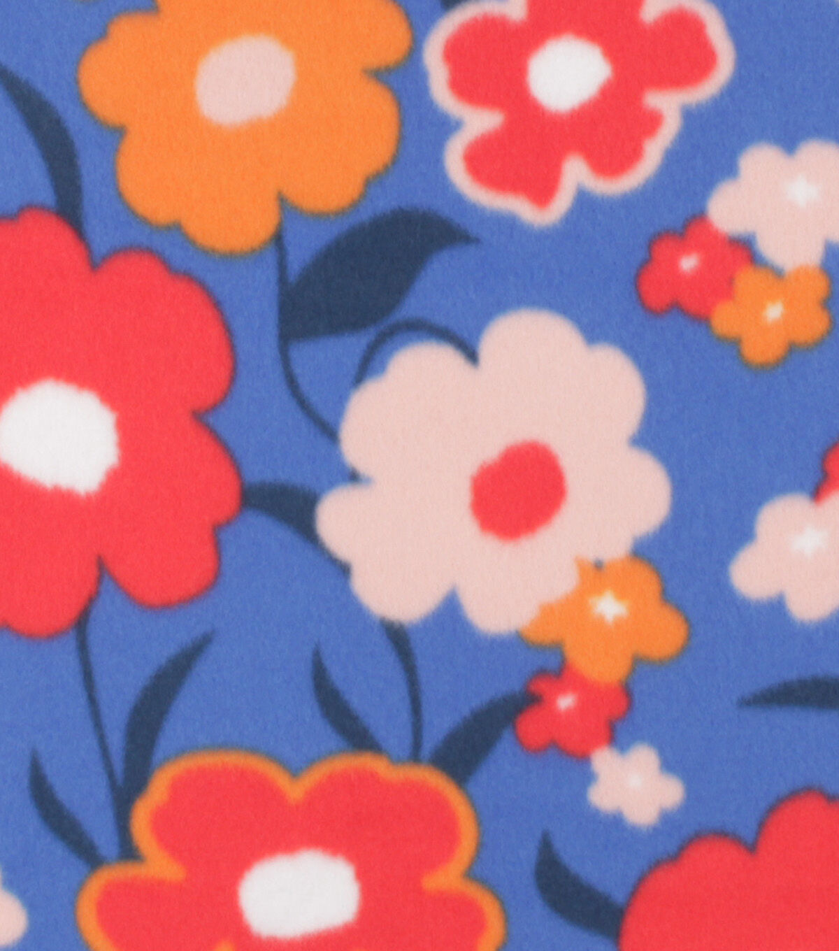 Mod Blooms on Blue Blizzard Fleece Fabric