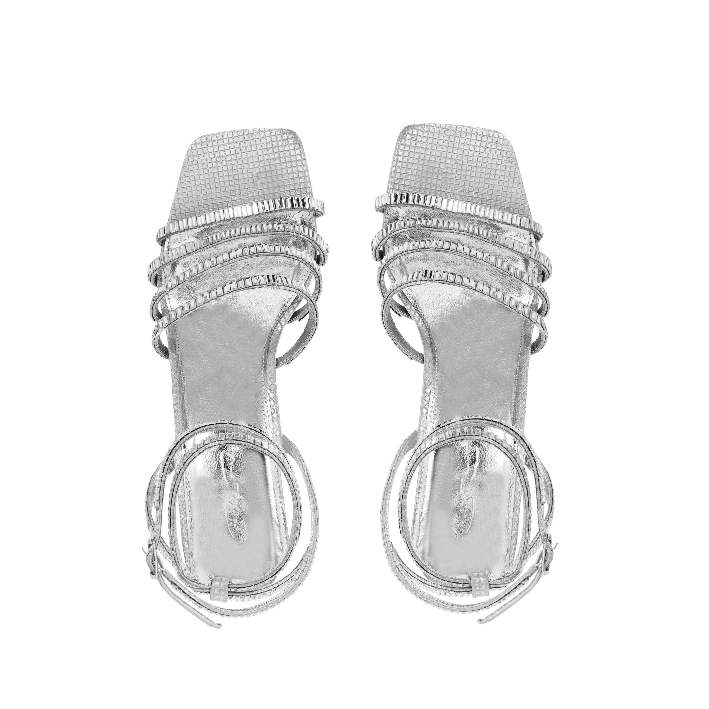 Finding Friday Metallic Square Toe Strappy Mid Height Heel