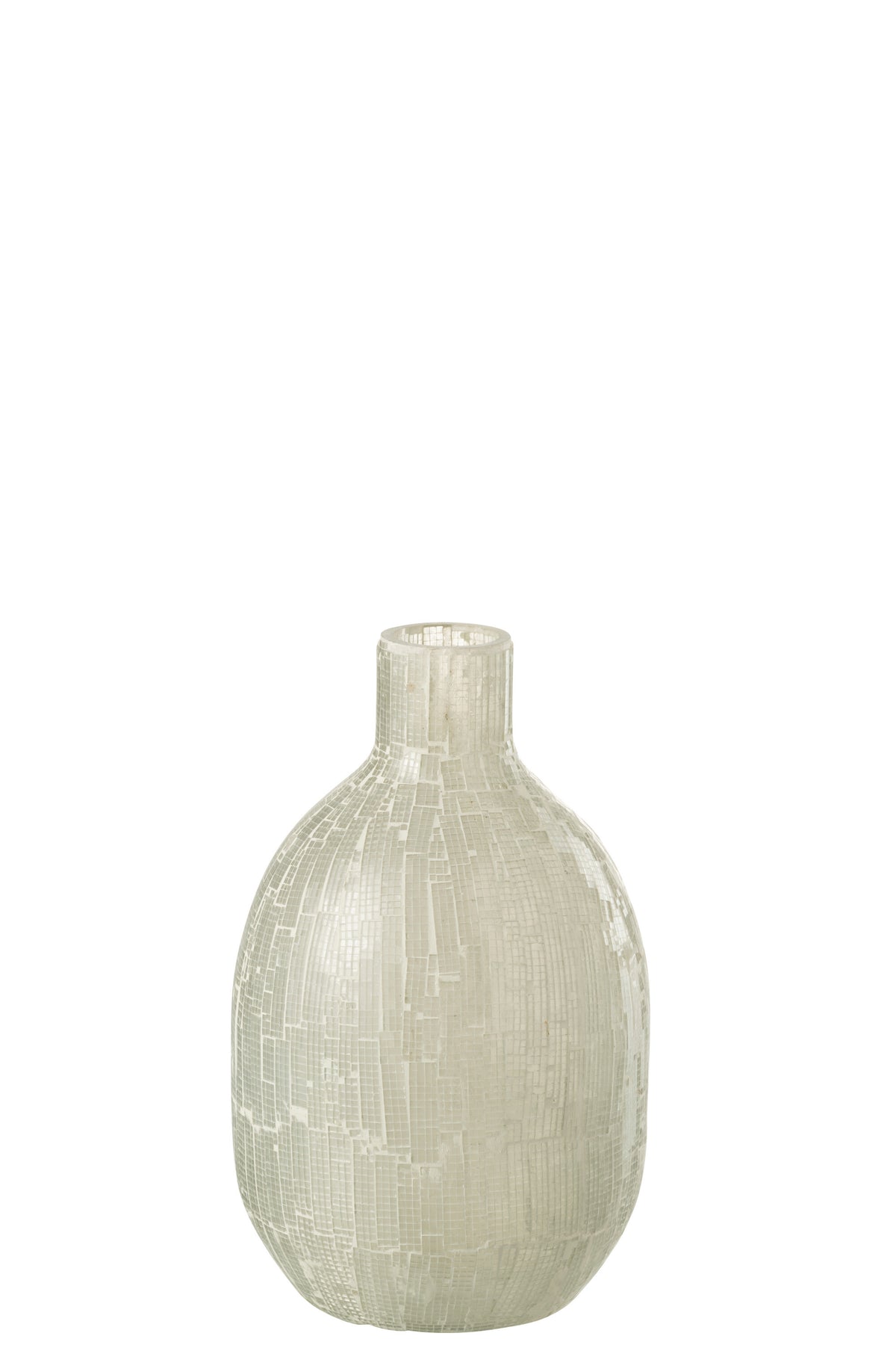 J-Line vaas Mozaiek Rond - glas - lichtgrijs - 27 cm hoog