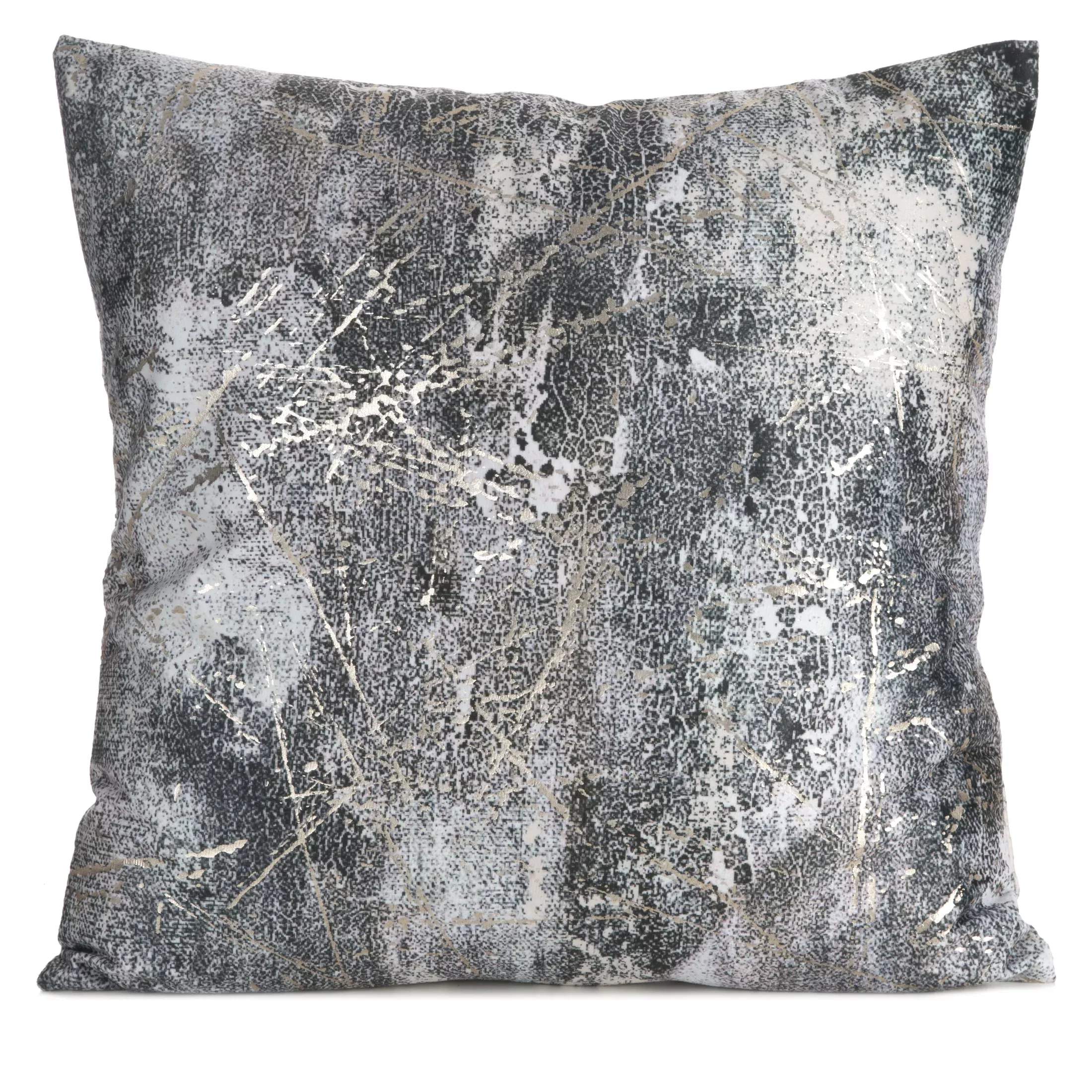 Poszewka na poduszkę 45x45 cm welwetowa szara zdobiona metalicznym wzorem ESTER