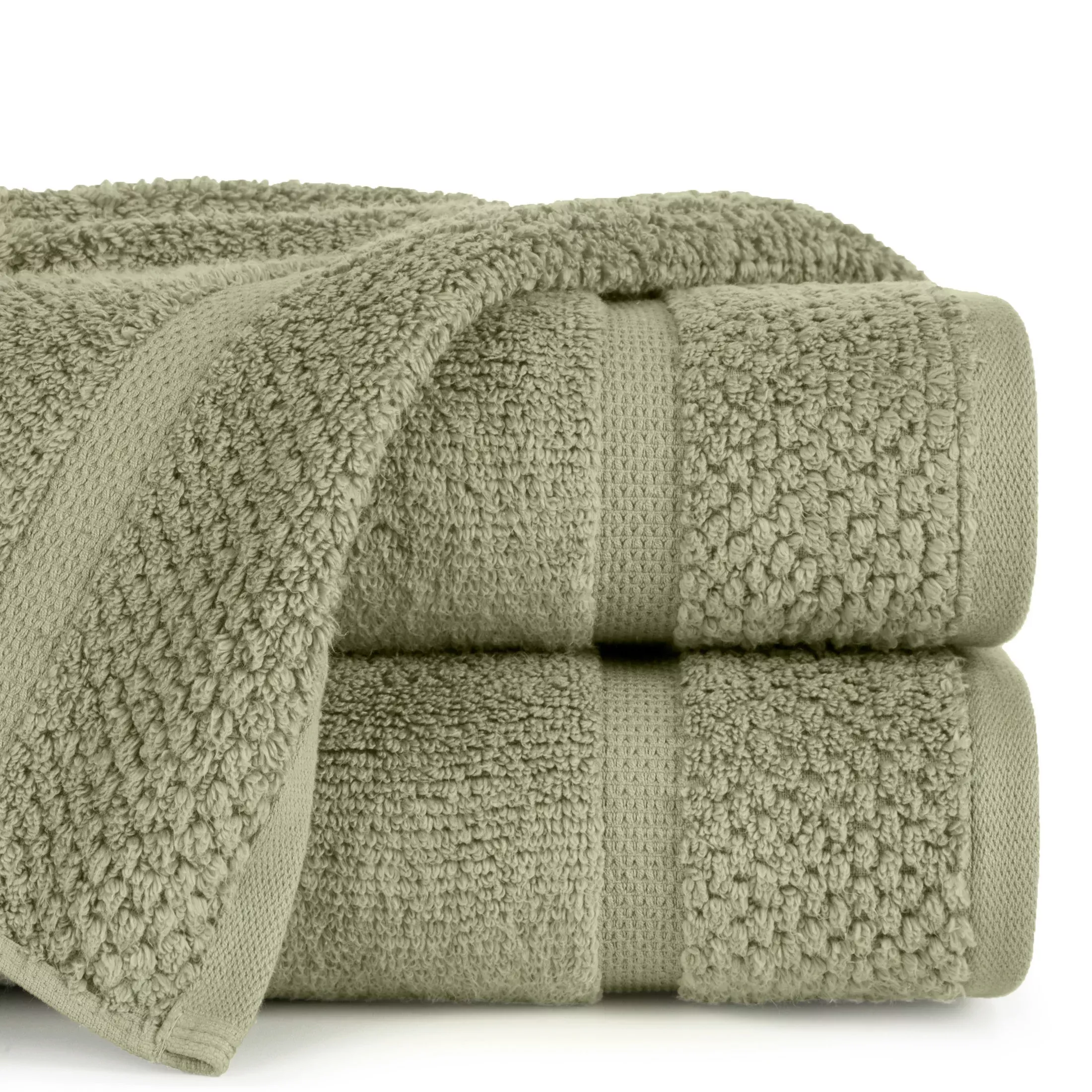Ręcznik kąpielowy 50x90 cm bawełniany kolor zielony podkreślony ryżową bordiurą 530 g/m2 VILIA