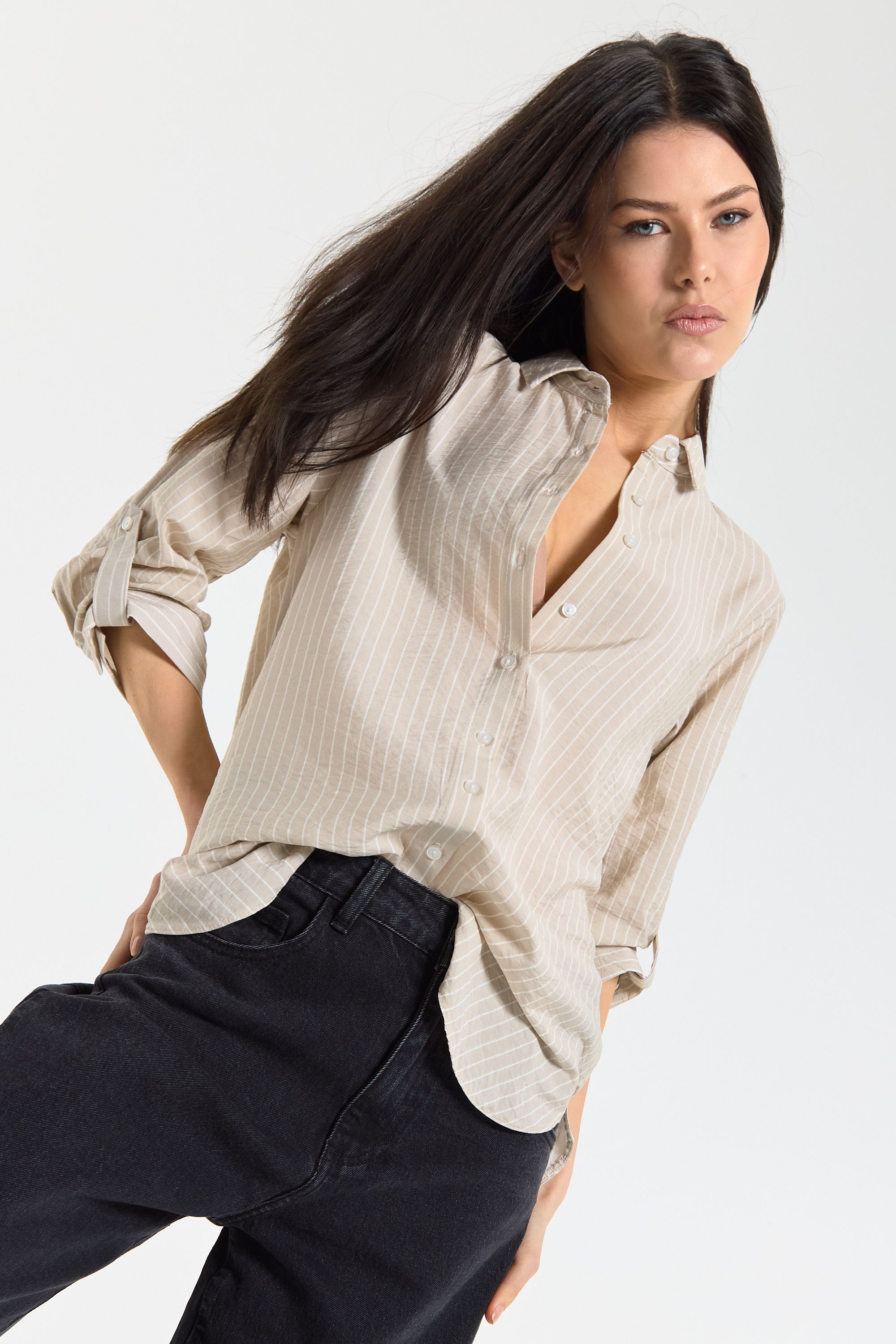 House of Holland Relaxed Beige Stripe Button Shirt