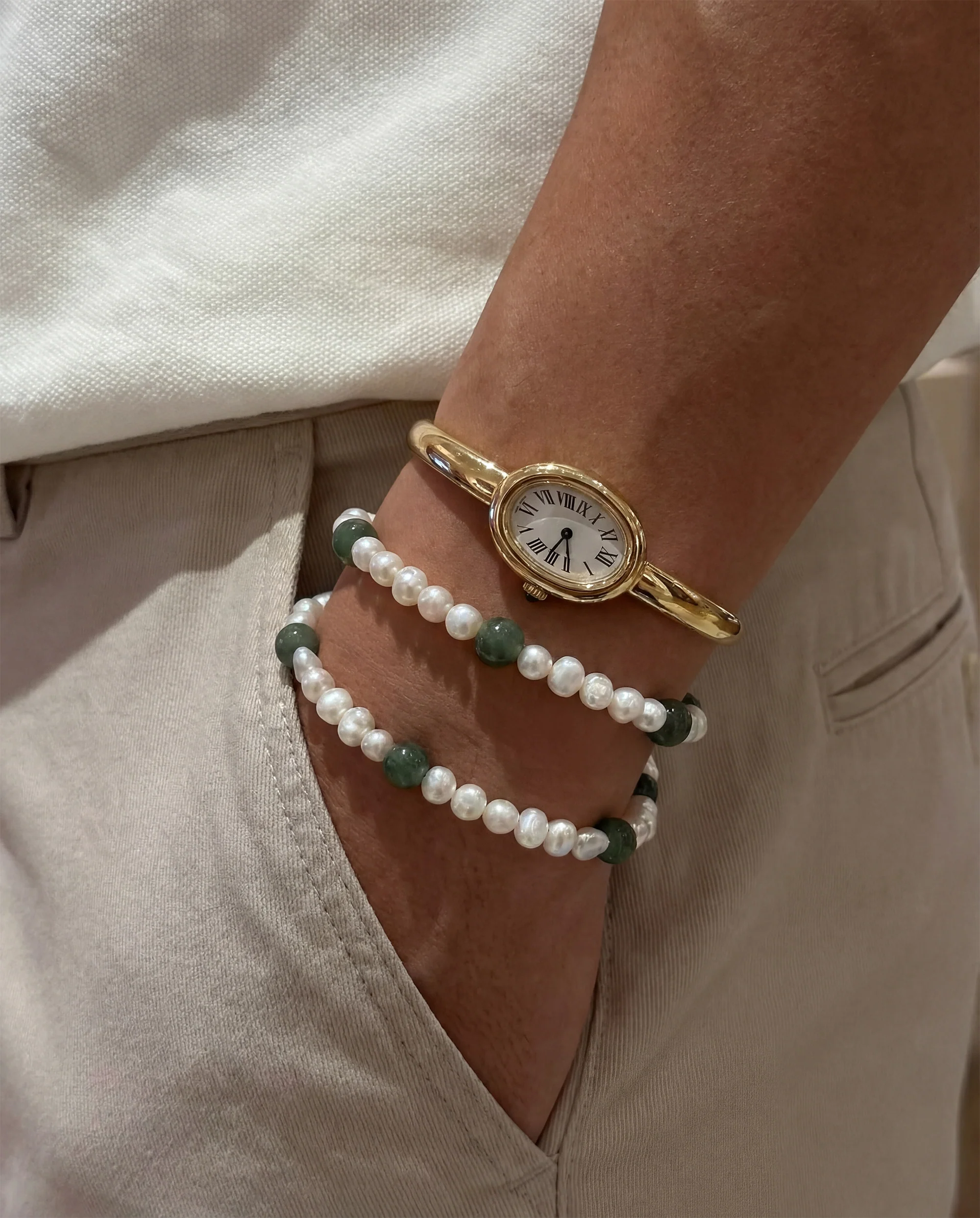 Isabelle — Pearl and Green Jade Bracelet
