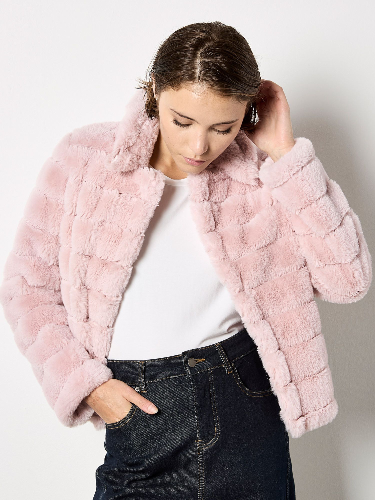 Apricot Faux Fur Panel Short Jacket