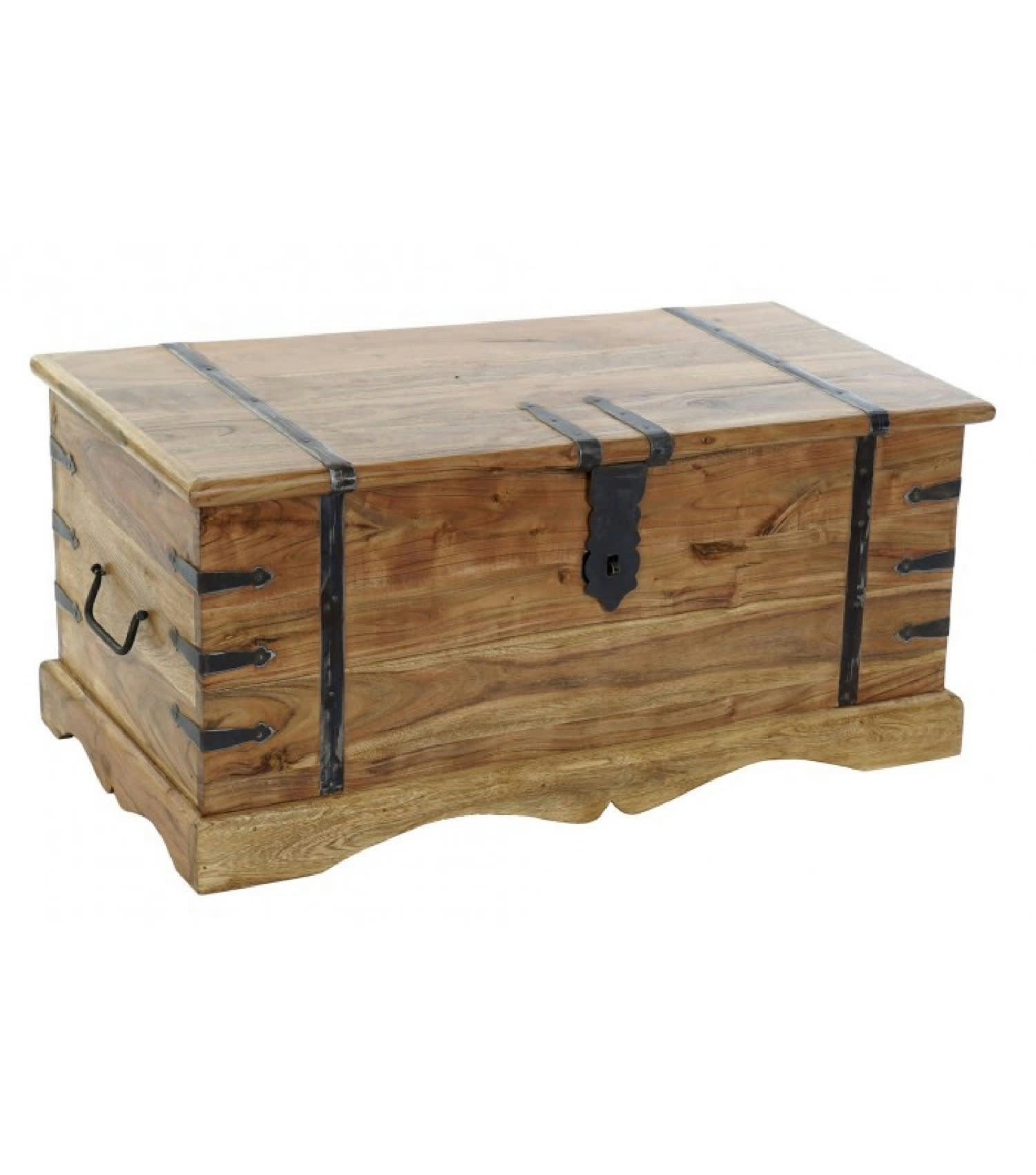 - Grande malle de rangement en bois massif acacia sur pied taillé