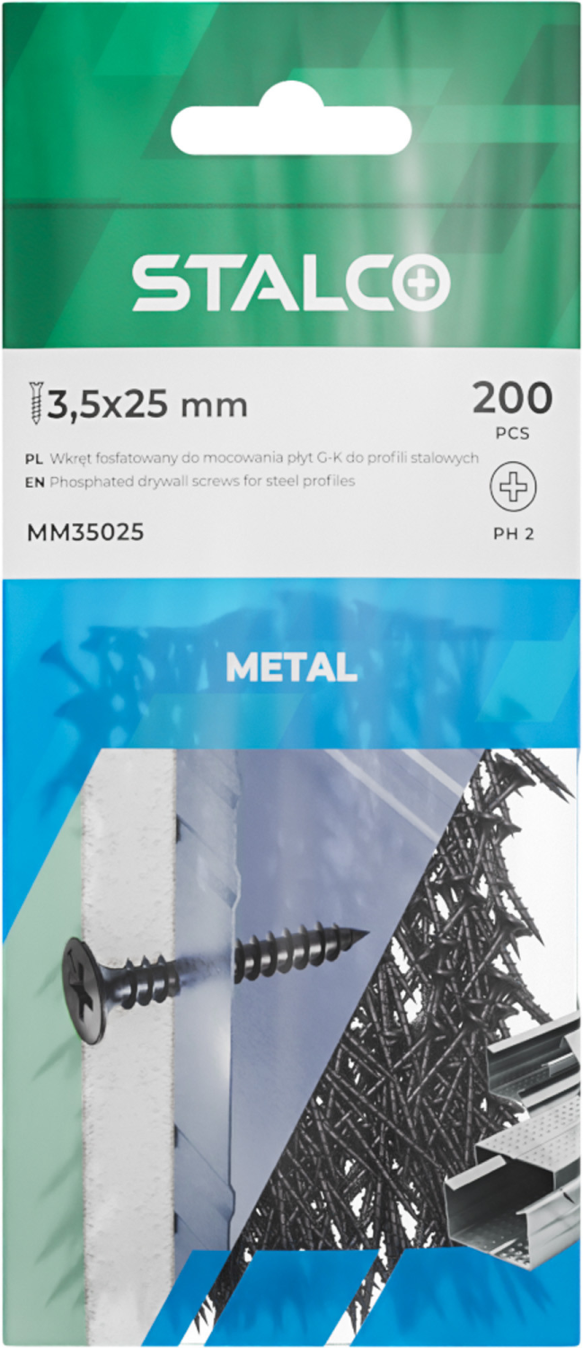 Wkręt fosfatowany do mocowania płyt kartonowo-gipsowych do profili stalowych MM ø3,5 x 25 mm STALCO KMM - 3,5X25