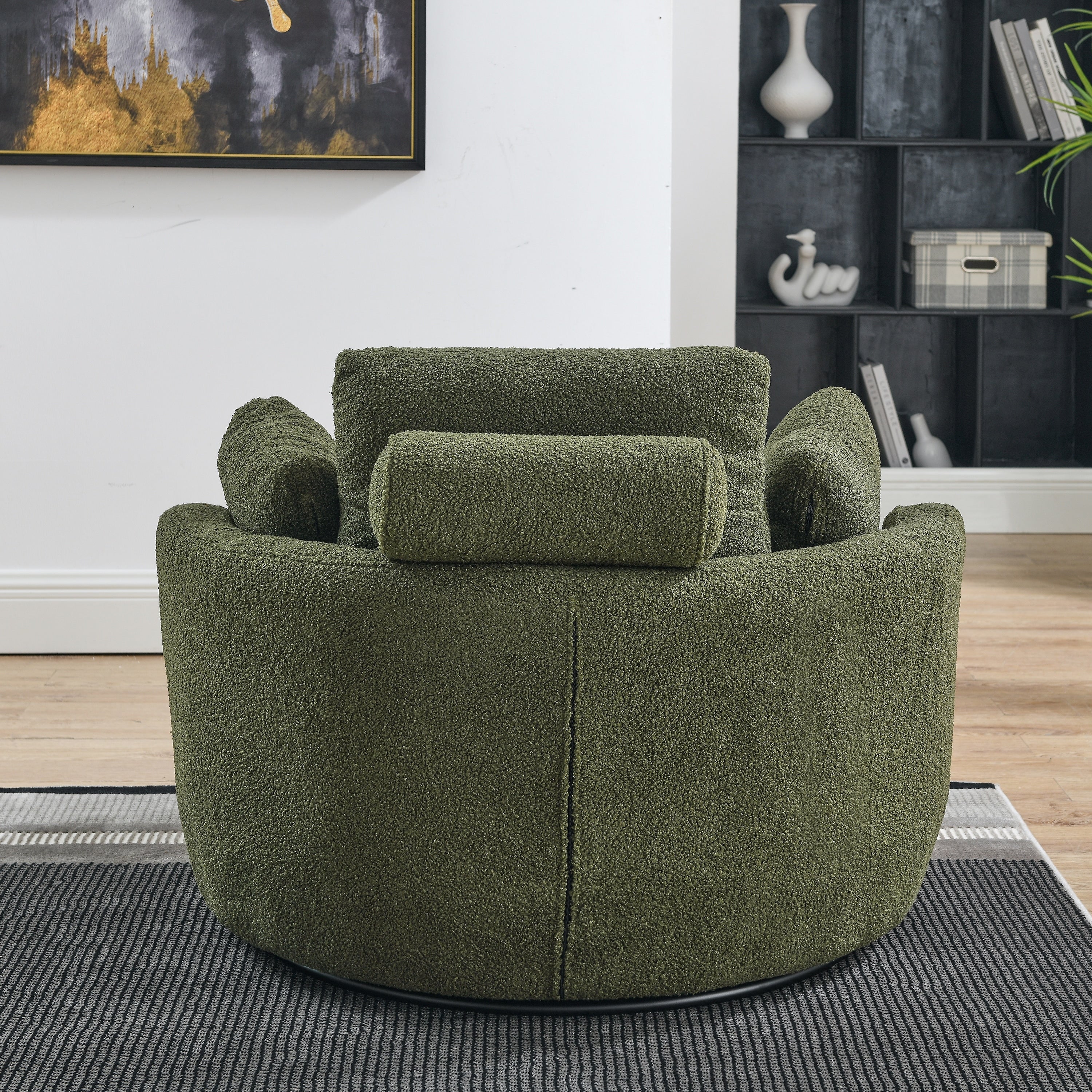 Oversized Swivel Cuddle Barrel Chair with moon storage ottoman