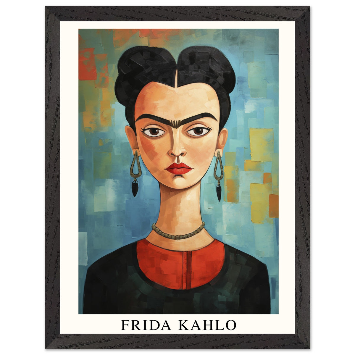 Artfulprints Poster met Lijst Frida Kahlo - Painted artistic portrait  - 30x40 cm - Blauw