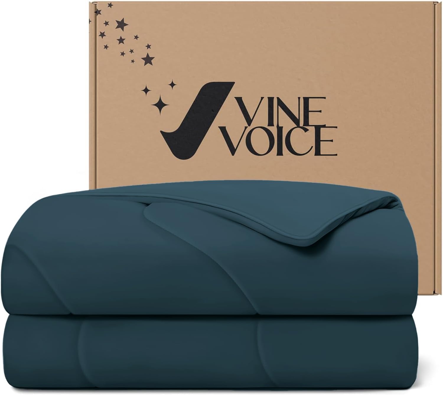 Soft Cooling Comforter, Full/Queen Cooling Blankets for Hot Sleepers, Double-Sided All-Season Cold Breathable Lightweight Blanket for Night Sweats, Dark Denim Blue, 90''x90''
