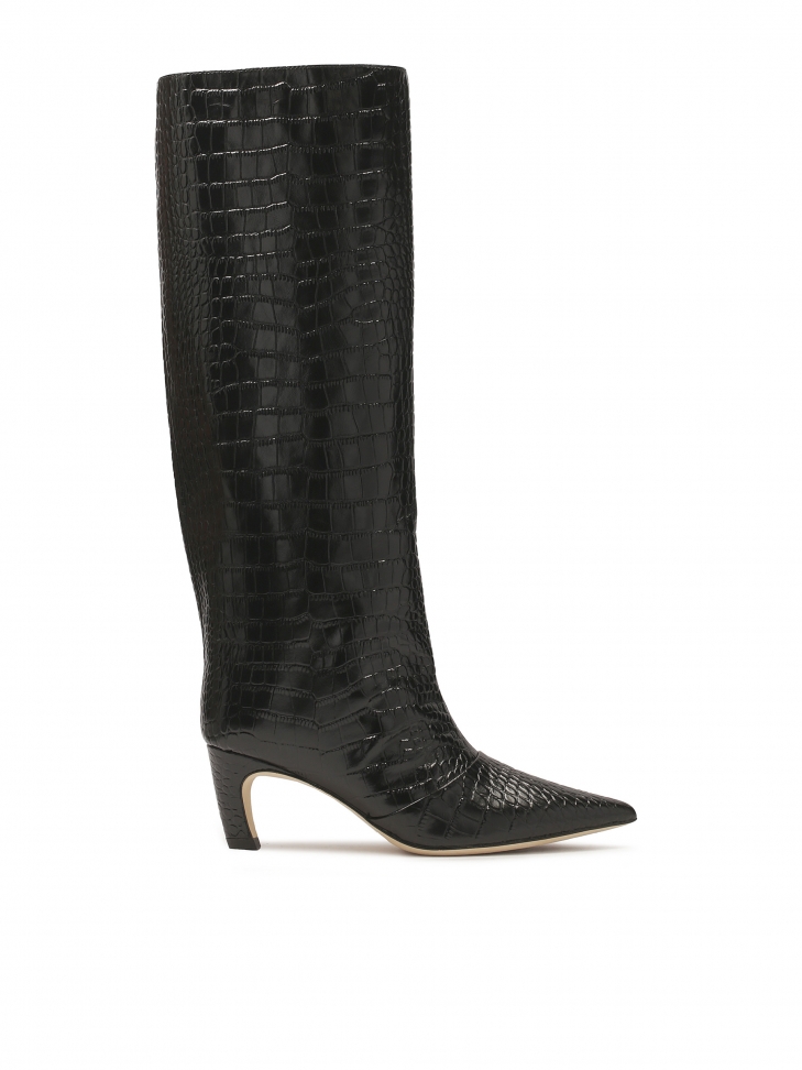 Fashionable crocodile pattern embossed leather boots