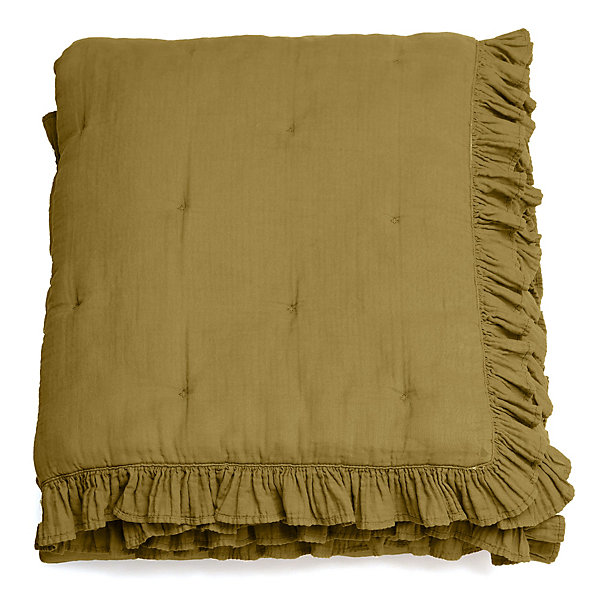 Couverture courtepointe en mousseline de coton 150x150 cm   5 cm ELZA jaune jasmin