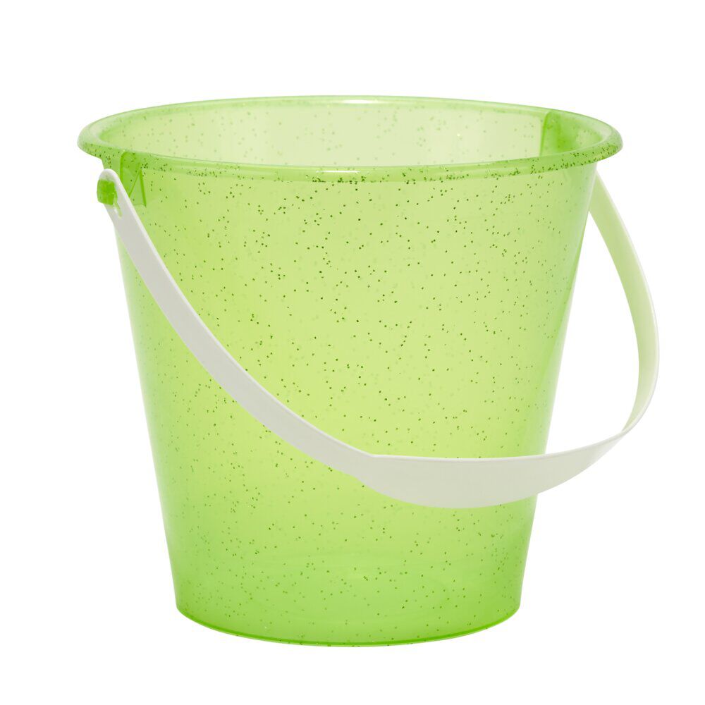 Seau de plage enfant plastique paillette 18x14xH15,5cm (4 modèles)
