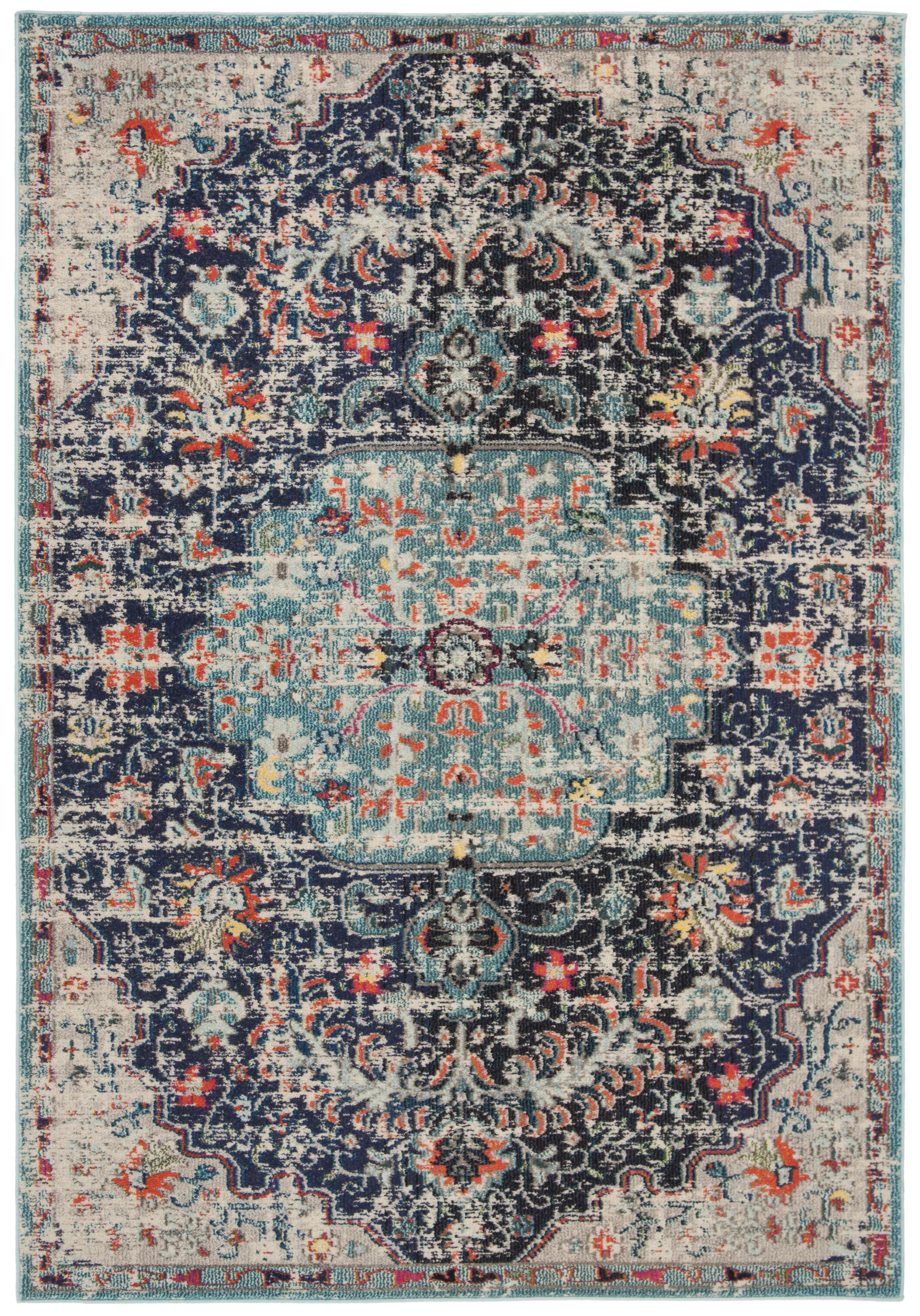 MADISON - Tapis de salon interieur en noir & bleu canard, 91 x 152 cm