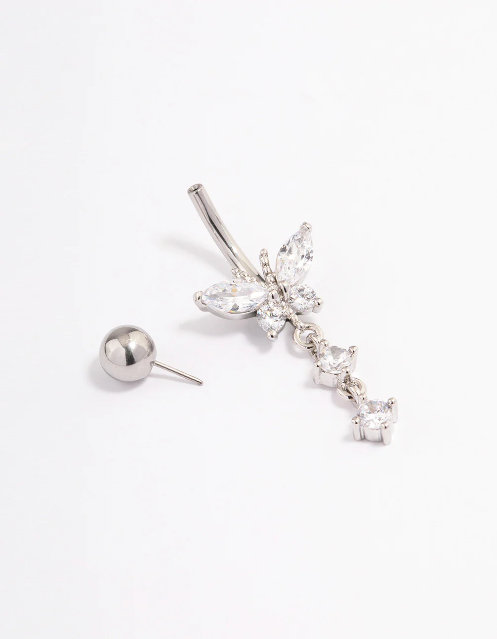 Surgical Steel Cubic Zirconia Butterfly Threadless Belly Bar