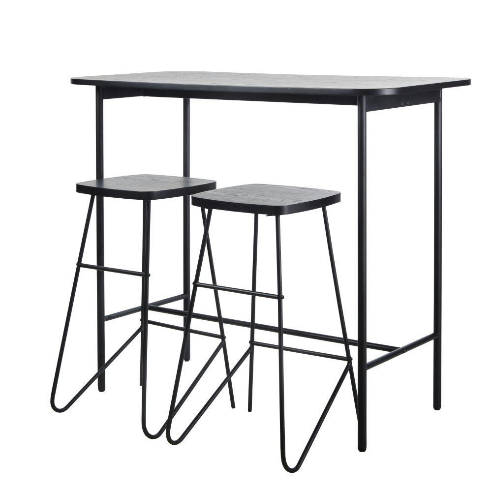 Watkin - Table à manger haute et tabourets (x2) noir mat 2 personnes L120