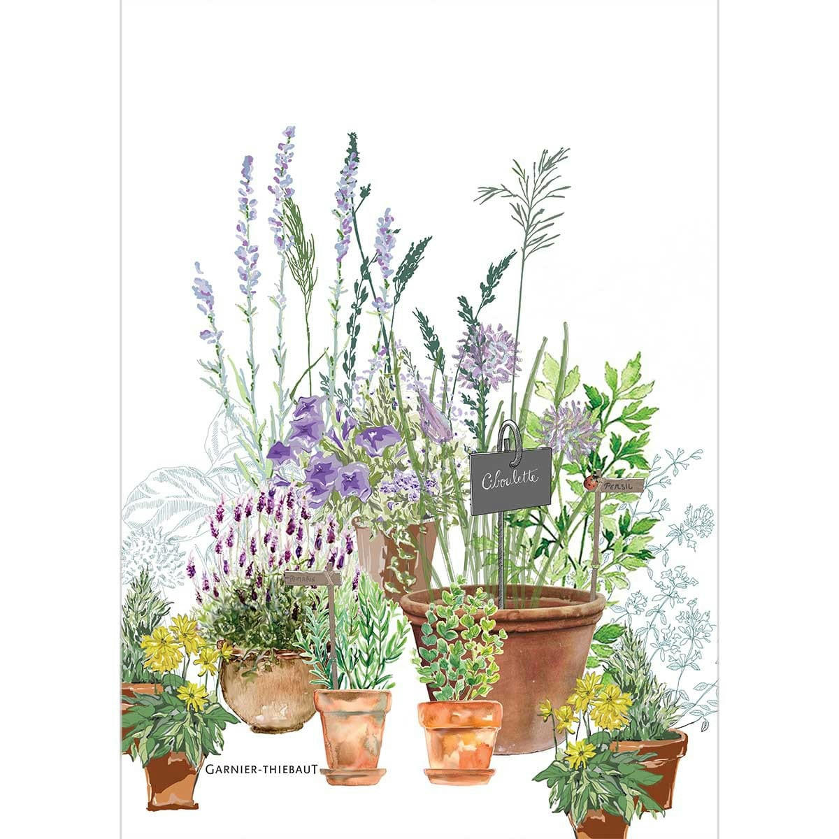 JARDIN AROMATIQUE PROVENCE - Torchon  métis lin & coton multicolore 50x70