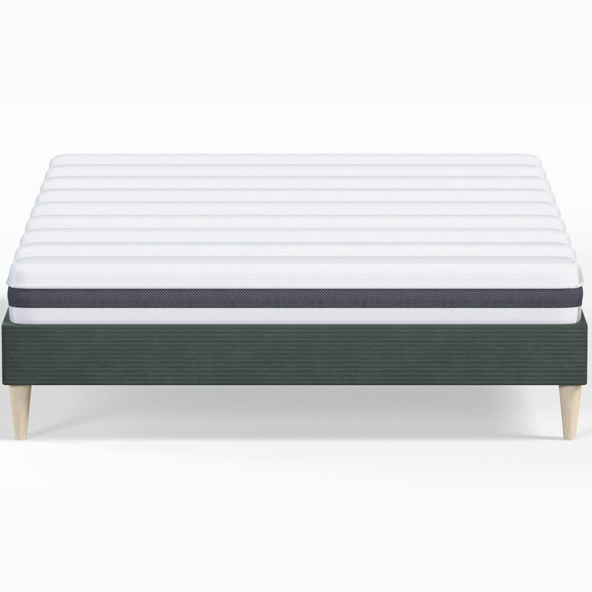 HYGIOSPRING & DINA - Pack lit 160x200 en velours côtelé vert + Matelas ressorts, Mousse HR