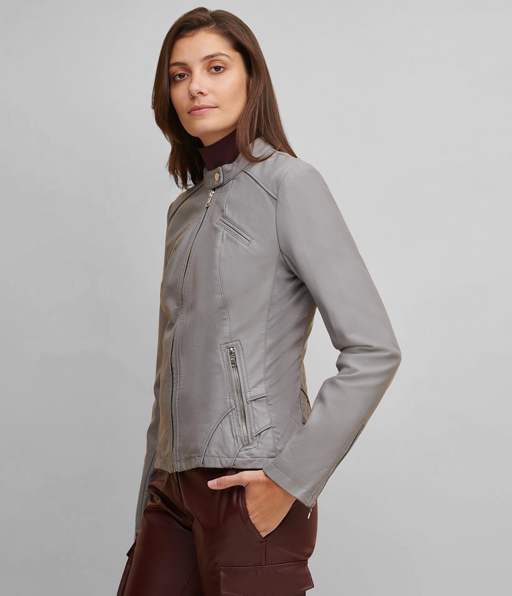 Faux Leather Scuba Jacket