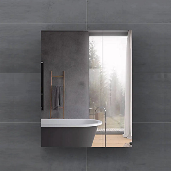 Armoire miroir salle de bain 38 cm, 1 porte, Blanc mat, Mélaminé