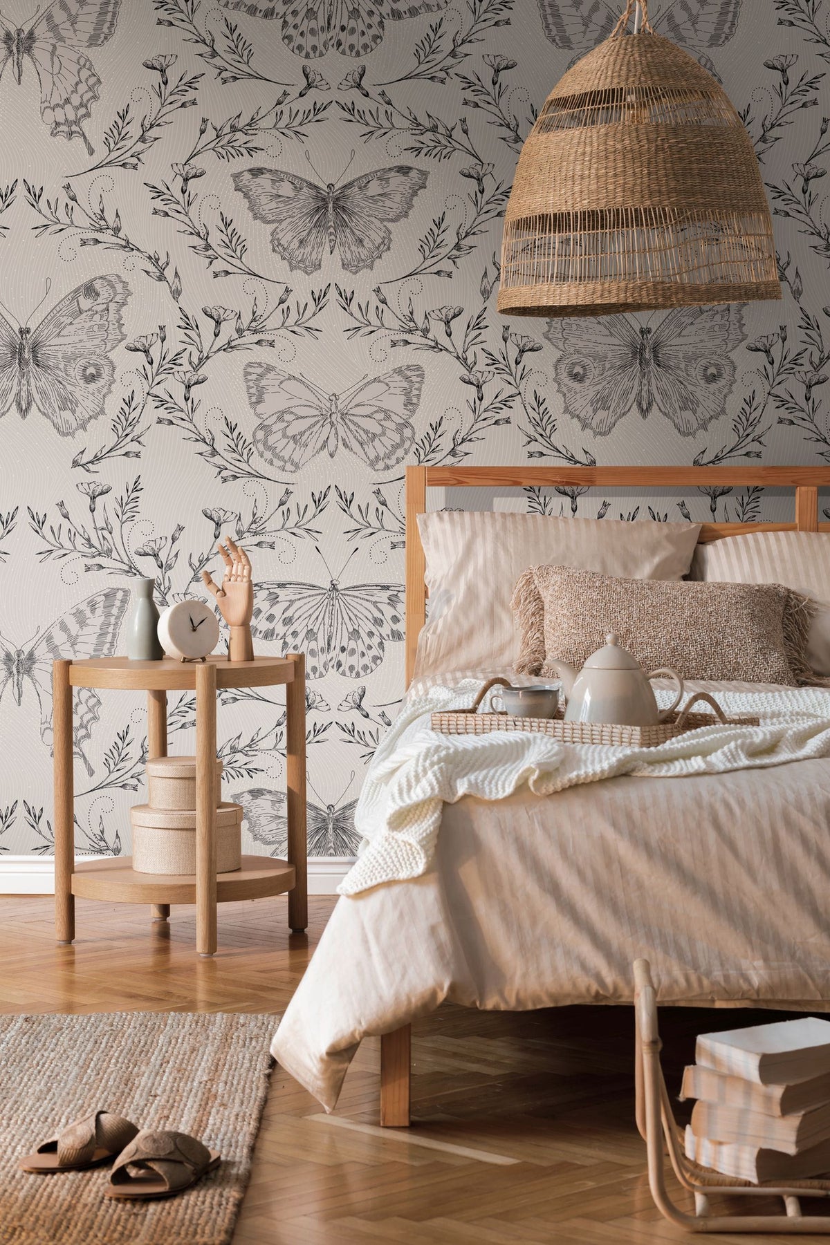 Livingwalls fotobehang vlinders grijs, vergrijsd beige en zwart - 159 x 280 cm - AS-392001