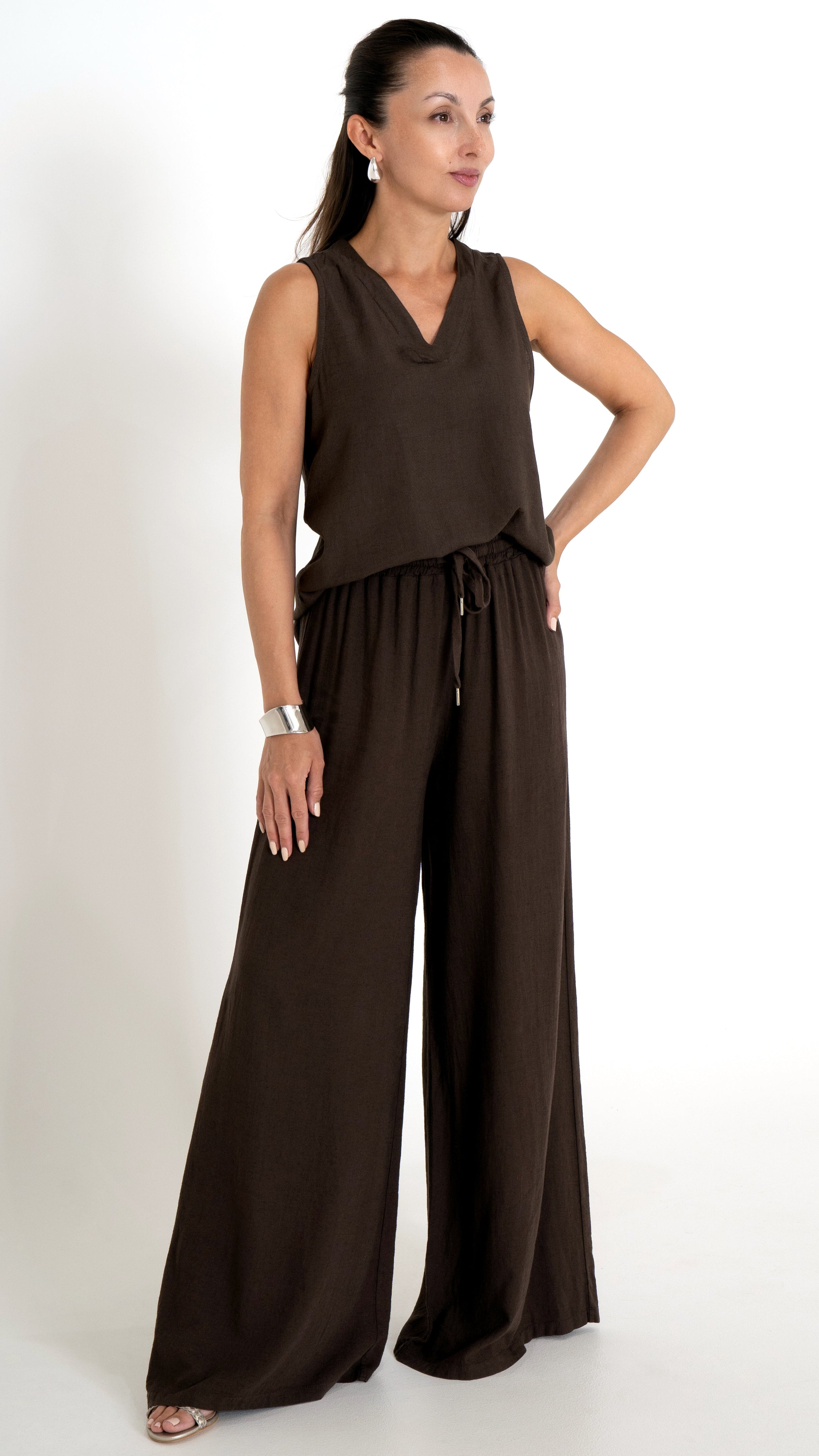 WEITE LEINENHOSE MIT ELASTISCHEN BUND