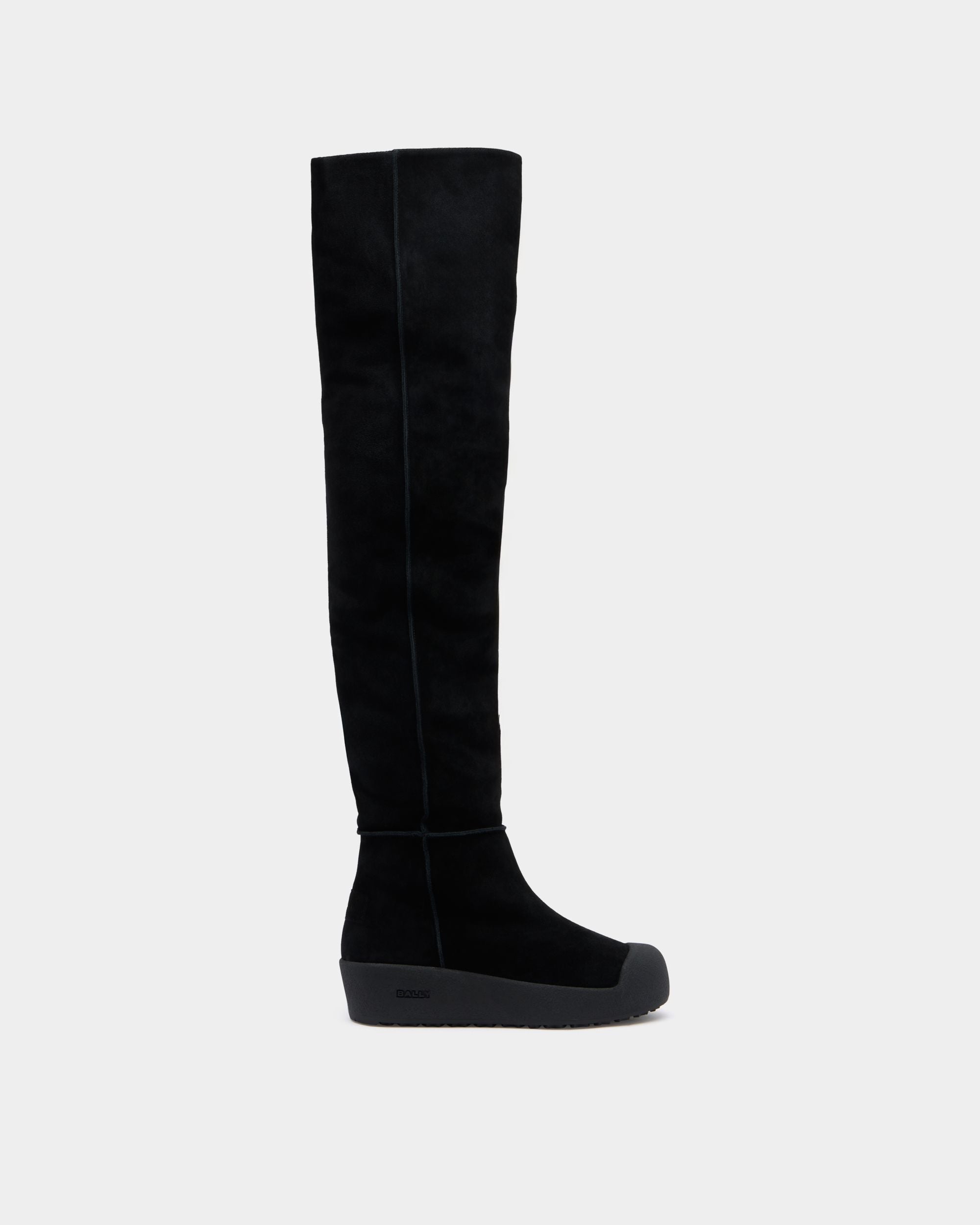 Bally Curling Overknee-Stiefel Aus Veloursleder In Schwarz