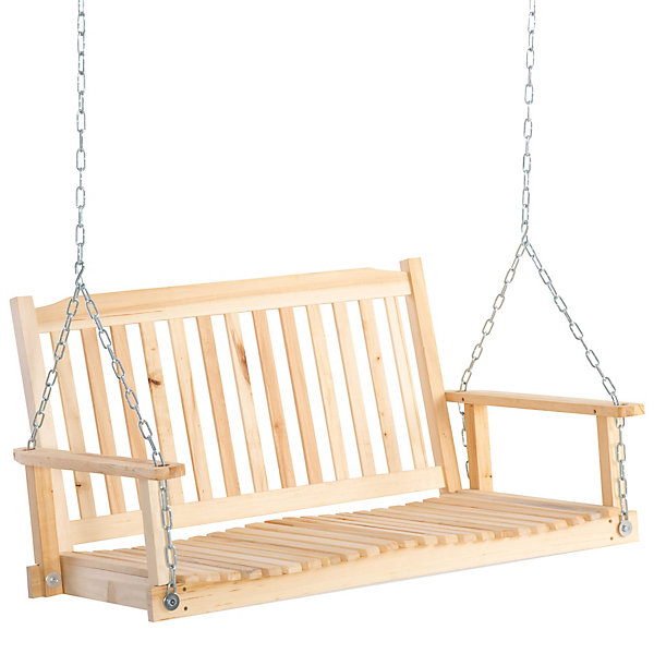 Balançoire de jardin 2 places en bois naturel avec cordes acier