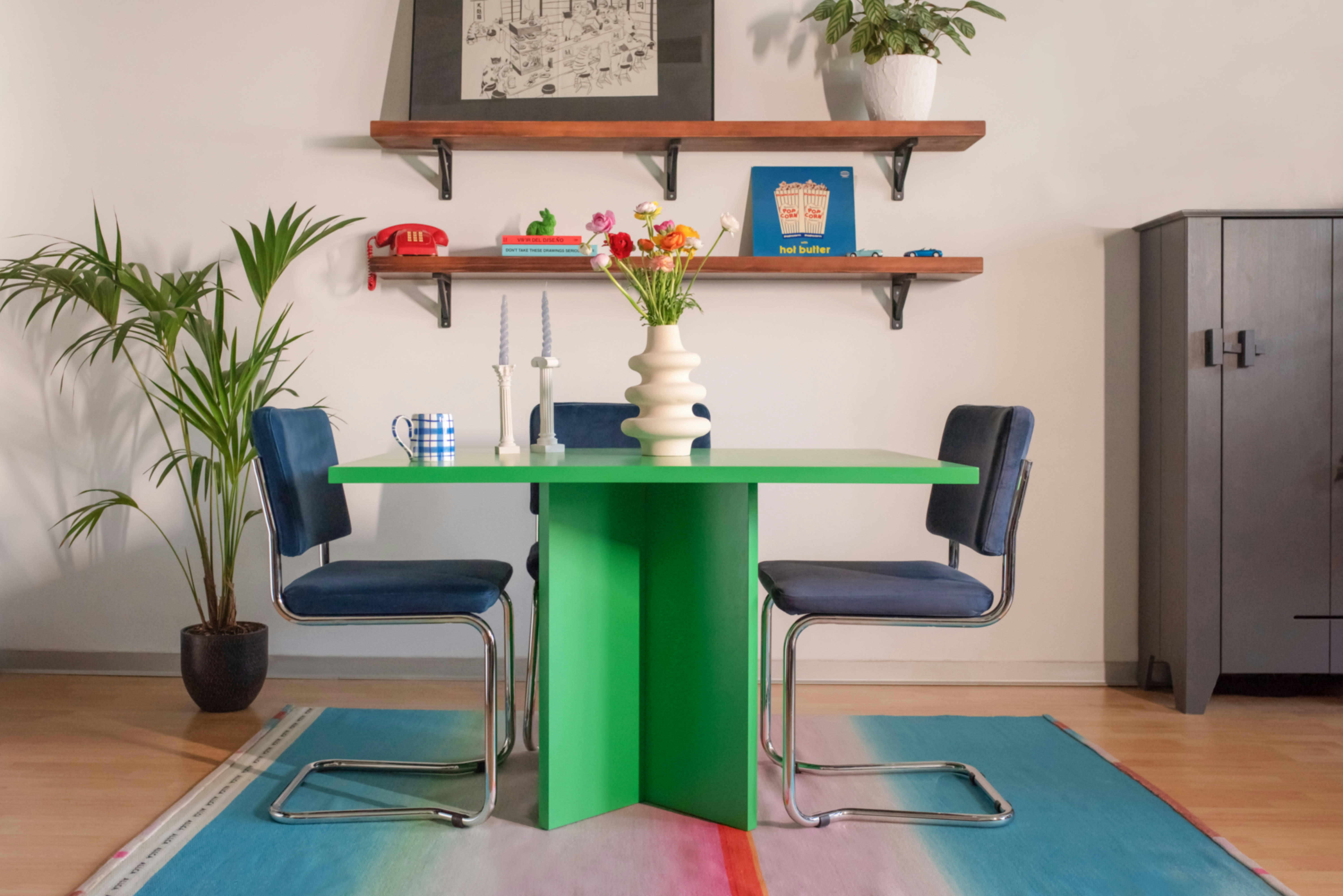 BLOCKIE-MATILDA - Table à manger rectangulaire laquée en MDF de 3cm Vert Émeraude 90x120