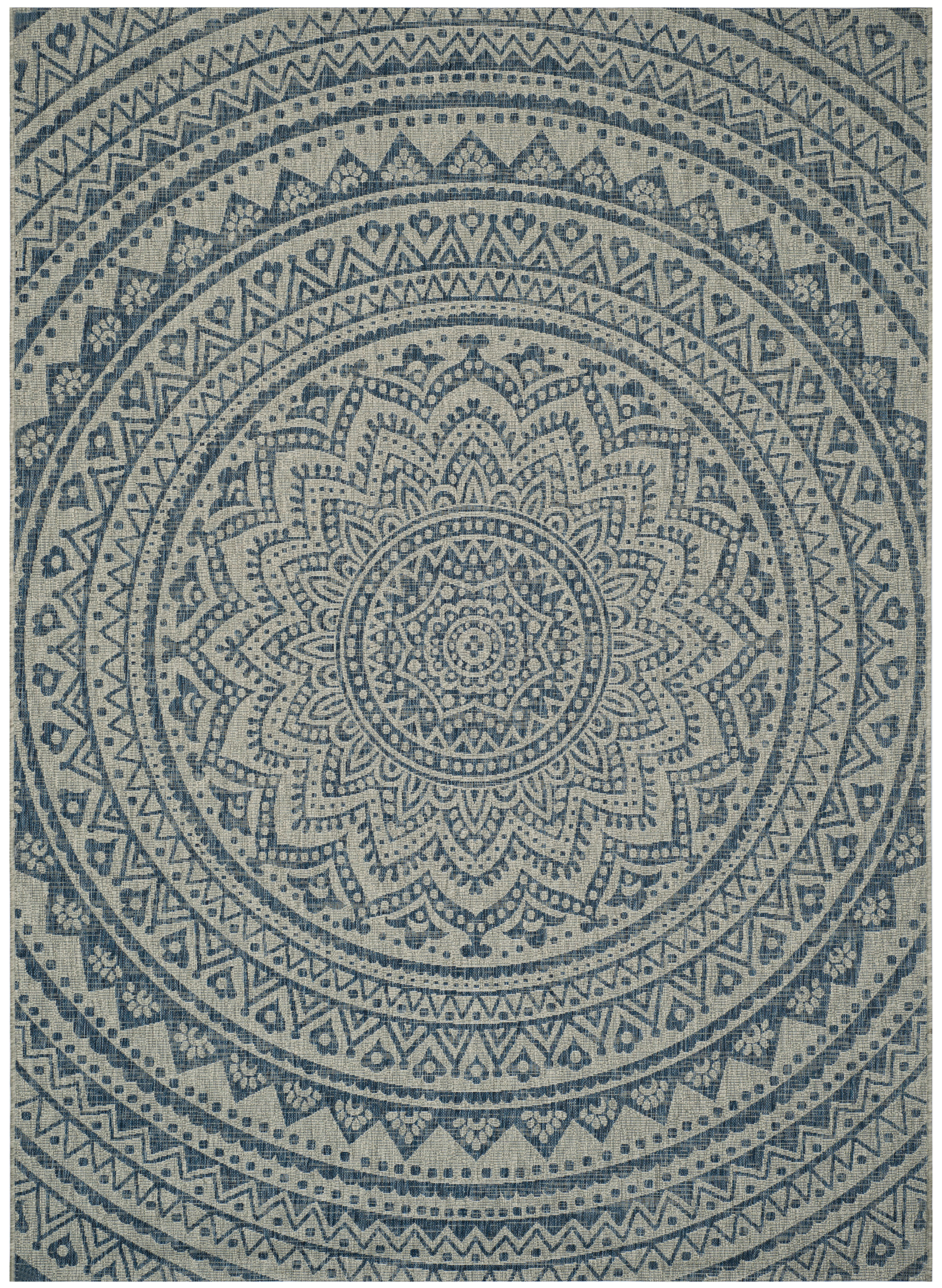 COURTYARD - Tapis interieur & exterieur en gris clair & bleu, 201 x 290 cm