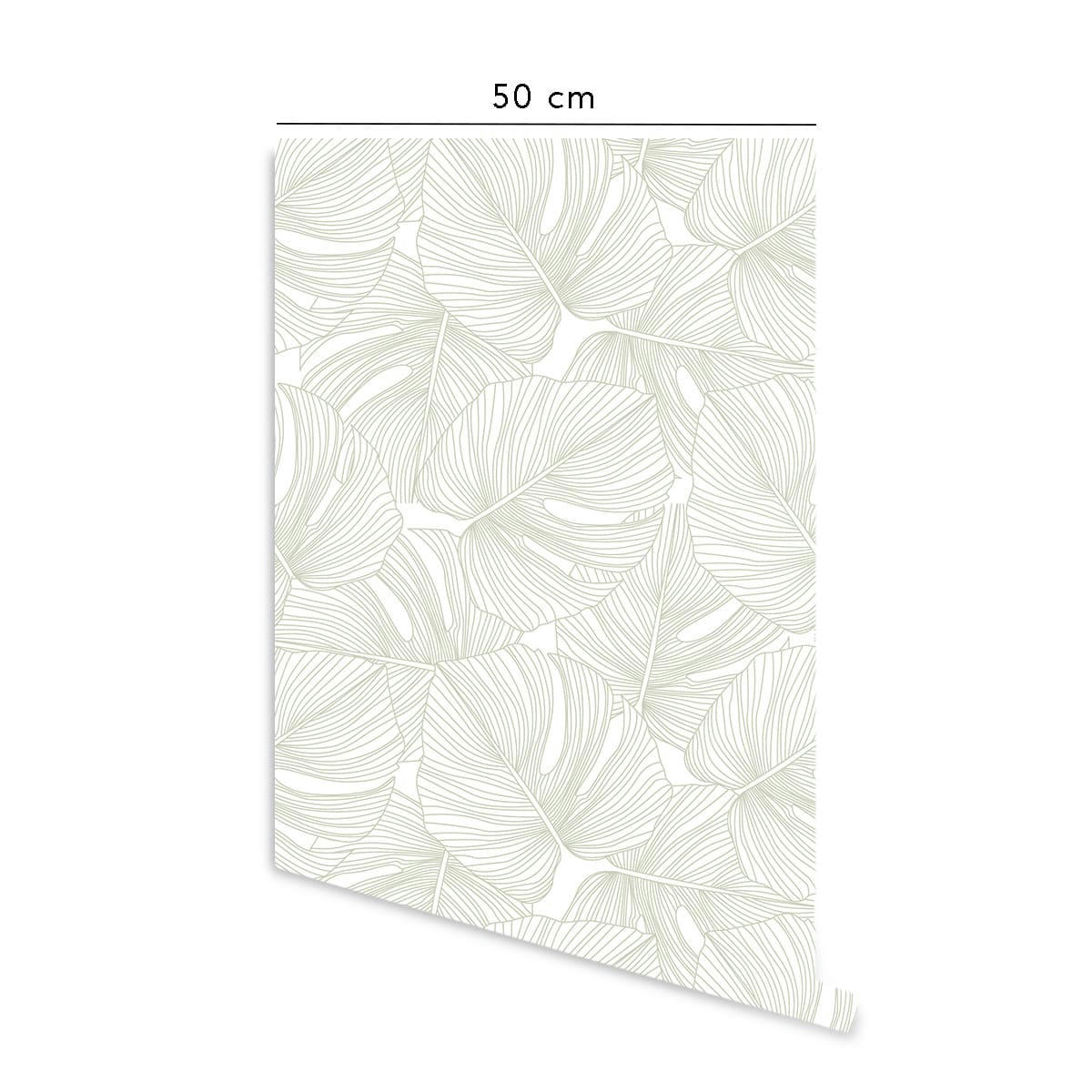 PALMS - Papier peint vinyle adhésif palmiers sauge 50x300 cm